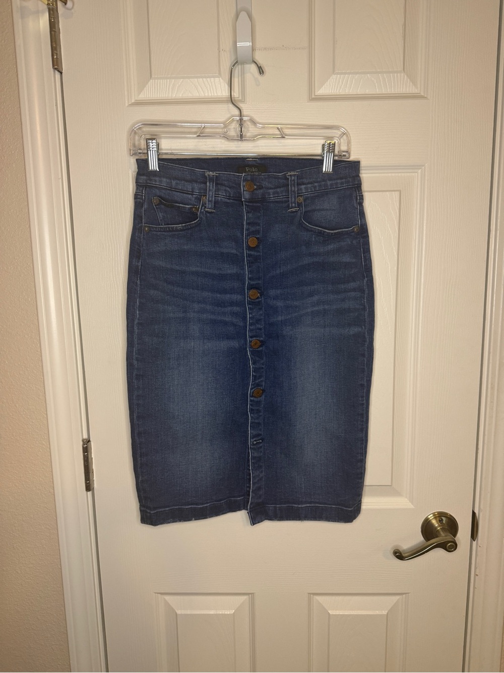Polo Ralph Lauren Button-Front Denim Midi Pencil Skirt Blue Size 2 - Picture 2 of 9